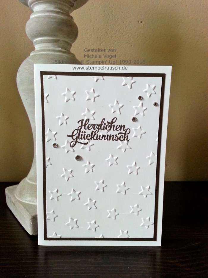 Stampin Up_Geburtstagskarte_Praegeform Glueckssterne_Stempelset Grusselemente_Fluesterweiss und Espresso
