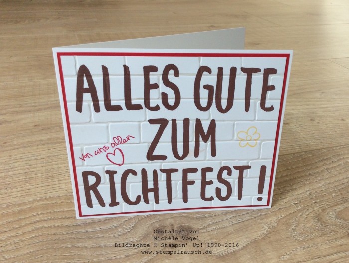 Stampin Up_Karte zum Richtfest_Stempelset Layered Letters Alphabet_Stempelset Geniale Grüße_Stempelset Herzlich Willkommen_Prägeform Ziegel