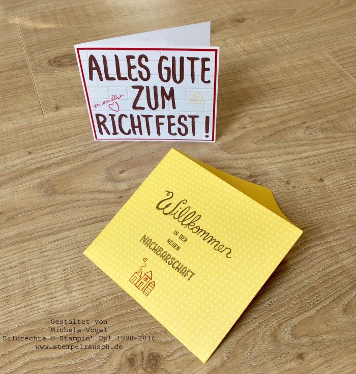 Stampin Up_Karte zum Richtfest_Stempelset Layered Letters Alphabet_Stempelset Geniale Grüße_Stempelset Herzlich Willkommen_Prägeform Ziegel_Stanz-und Falzbrett für Umschläge