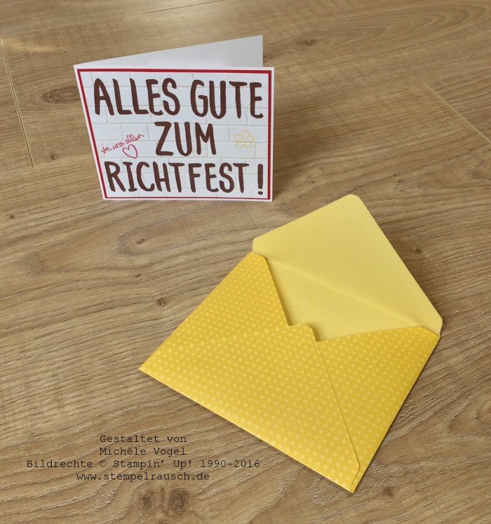 Stampin Up_Karte zum Richtfest_Stempelset Layered Letters Alphabet_Stempelset Geniale Grüße_Stempelset Herzlich Willkommen_Prägeform Ziegel_Stanz-und Falzbrett für Umschläge_