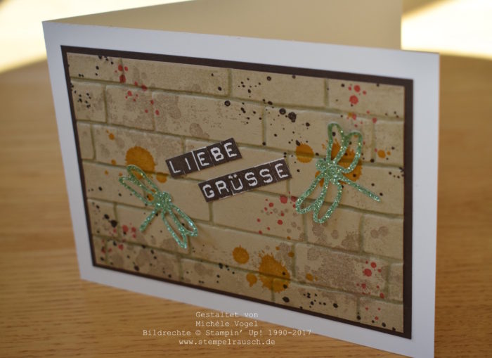 Grusskarte_Praegeform Ziegel_Gorgeous Grunge_Timeless Textures_Labeler Alphabet_Libellen_Stampin Up_stempelrausch