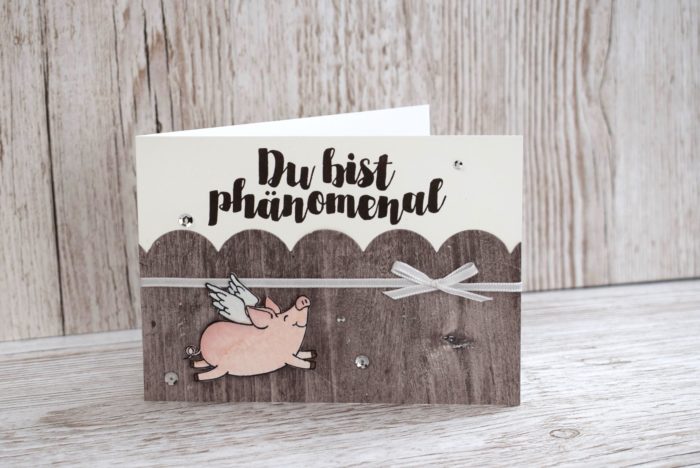 Grusskarte, Karte Schweine, Schweinekarte, Schweinchenkarte, Stampin' Up! Stempelset Glücksschweinchen, Post mit PS. www.stempelrausch.de