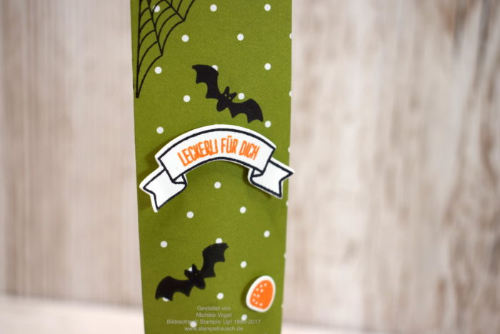 Selbstschließende Box für Schokolade zu Halloween mit dem Stempelset Ein Haus für alle Fälle, Thinlits Zu Hause, DSP Frohes Fest Stampin Up www.stempelrausch.de