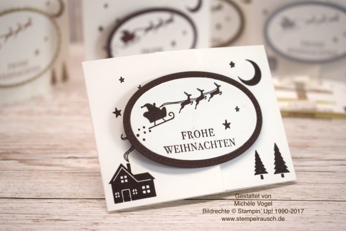 Gutscheinverpackung zu Weihnachten mit dem Stempelset Weihnachten daheim von Stampin' Up! in Flüsterweiß und Espresso www.stempelrausch.de