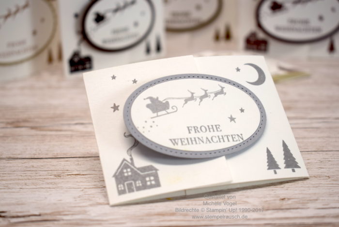 Gutscheinverpackung zu Weihnachten mit dem Stempelset Weihnachten daheim von Stampin' Up! in Flüsterweiß und Schiefergrau www.stempelrausch.de