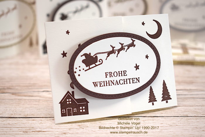 Gutscheinverpackung zu Weihnachten mit dem Stempelset Weihnachten daheim von Stampin' Up! in Flüsterweiß und Schokobraun www.stempelrausch.de